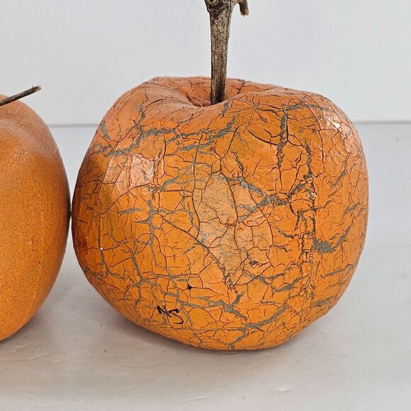 Natalie Silitch Folk Art Pumpkin Rustic Wooden Stem Crackle Canvas Set Of 3 - Picture 4 of 12